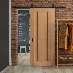 Oak Internal Unfinished Toledo 3 Panel Sliding Door - Black Top Mounted (120671)