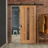 Oak Internal Fully Finished Stamford 4 Panel 1 Light Clear Glass Sliding Door - Black Top Mounted (120746)