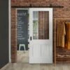 White Primed Internal Cottage 1 Light Etched Lined Clear Glass Sliding Door - Black Top Mounted (120704)