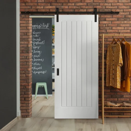 White Internal Primed Cottage 1 Panel Sliding Door - Black Face Mounted (119986)