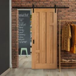 Oak Internal Fully Finished Stamford 5 Panel Sliding Door - Black Face Mounted (119939)