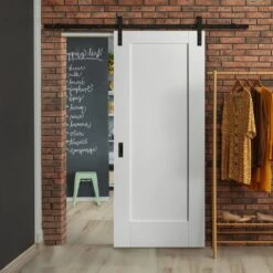 White Internal Primed Pattern 10 1 Panel Sliding Door - Black Face Mounted (119998)