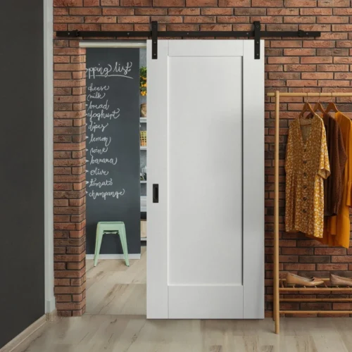 White Internal Primed Pattern 10 1 Panel Sliding Door - Black Face Mounted (119998)