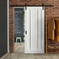 White Internal Primed Toledo 3 Panel Sliding Door - Black Face Mounted (120009)