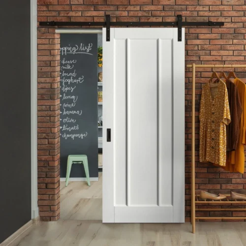 White Internal Primed Toledo 3 Panel Sliding Door - Black Face Mounted (120009)