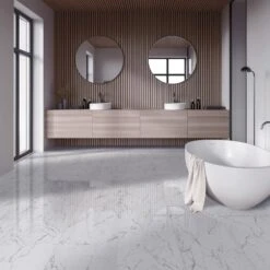 Carrara Marble - Lustre Stone 8mm High Gloss Laminate Flooring (90003) -Oak Door Store 1733231450 85411600