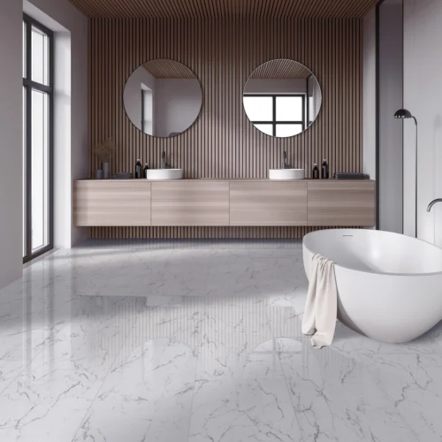 Carrara Marble - Lustre Stone 8mm High Gloss Laminate Flooring (90003) -Oak Door Store 1733231450 85411600