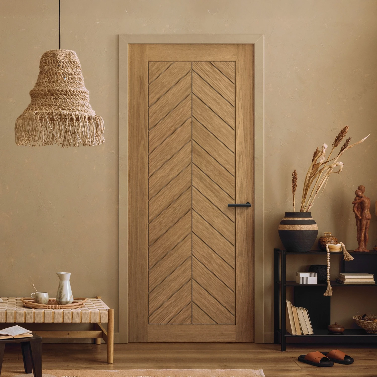 Oak Internal Fully Finished Chevron FD30 Fire Door (124131) 1 Oak Internal Fully Finished Chevron FD30 Fire Door (124131)