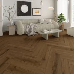 Maple Ridge Oak - Foundation Herringbone LVT 5mm Anti-Microbial UV Coated Rigid Core Vinyl Flooring (123005)
