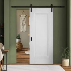 White Internal Primed Elegance Lancaster 1 Panel Sliding Door - Black Face Mounted (119990)