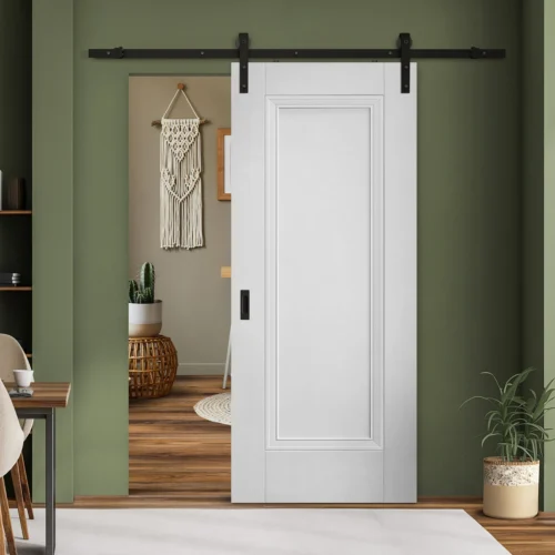 White Internal Primed Elegance Lancaster 1 Panel Sliding Door - Black Face Mounted (119990)