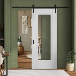 White Internal Primed Elegance Lancaster 1 Light Clear Glass Sliding Door - Black Face Mounted (119989)