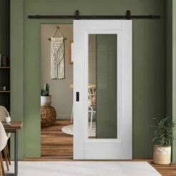 White Primed Internal Elegance Lancaster 1 Light Clear Glass Sliding Door - Black Top Mounted (120709)