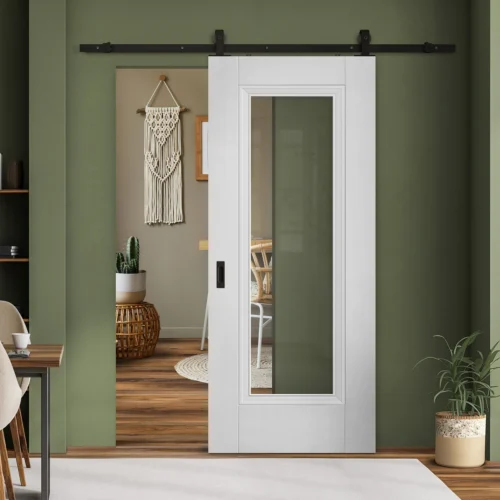 White Primed Internal Elegance Lancaster 1 Light Clear Glass Sliding Door - Black Top Mounted (120709)