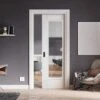 White Primed Internal Elegance Lancaster 1 Light Clear Glass Framed 100mm Pocket Door Set (123251)