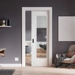 White Primed Internal Elegance Lancaster 1 Light Clear Glass Framed 100mm Pocket Door Set (123251)