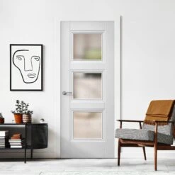 White Internal Primed Elegance Ripley 3 Light Obscure Glass Made-to-Measure Door