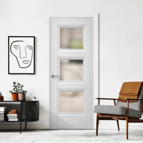 White Internal Primed Elegance Ripley 3 Light Obscure Glass Made-to-Measure Door