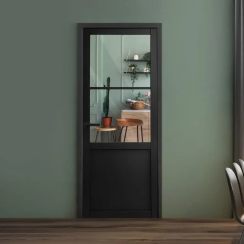 Jet Internal Black Fully Finished 1 Panel 2 Light Clear Glass Industrial Studio Door (124152)