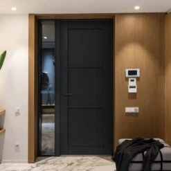 Jet Black Internal Fully Finished 3 Panel Industrial Studio FD30 Fire Door (124158)