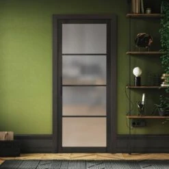 Jet Black Internal Fully Finished 4 Light Obscure Glass Industrial Studio Door (124160)