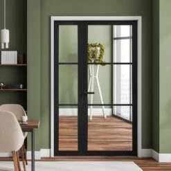 Jet Black Internal Fully Finished 3 Light Clear Glass Industrial Studio Sidelight (124165)