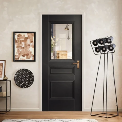 Jet Black Internal Fully Finished 2 Panel 1 Light Clear Glass Elegance Henley Door (124166)