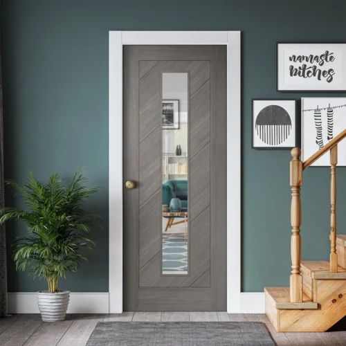 Light Grey Internal Fully Finished Endure Laminate Stockholm Clear Glass Door (122011) -Oak Door Store 1735824841 14696600