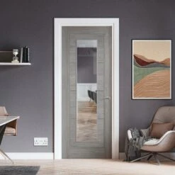 Light Grey Fully Finished Internal Endure Laminate Ladder Clear Glass Door (121999)