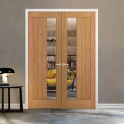 Internal Oak Fully Finished Farley 1 Light Clear Offset Glass Pair Door (121364)