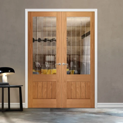 Internal Oak Fully Finished Farley 1 Panel 1 Light Obscure Lined Glazed Pair Door (121366)