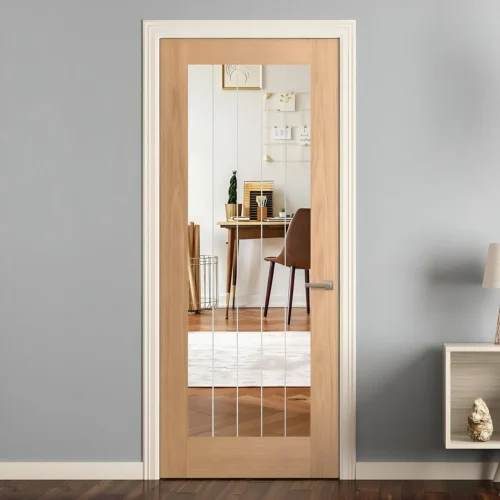 Oak Internal Unfinished Farley 1 Light Obscure Lined Clear Glass Door (107991)