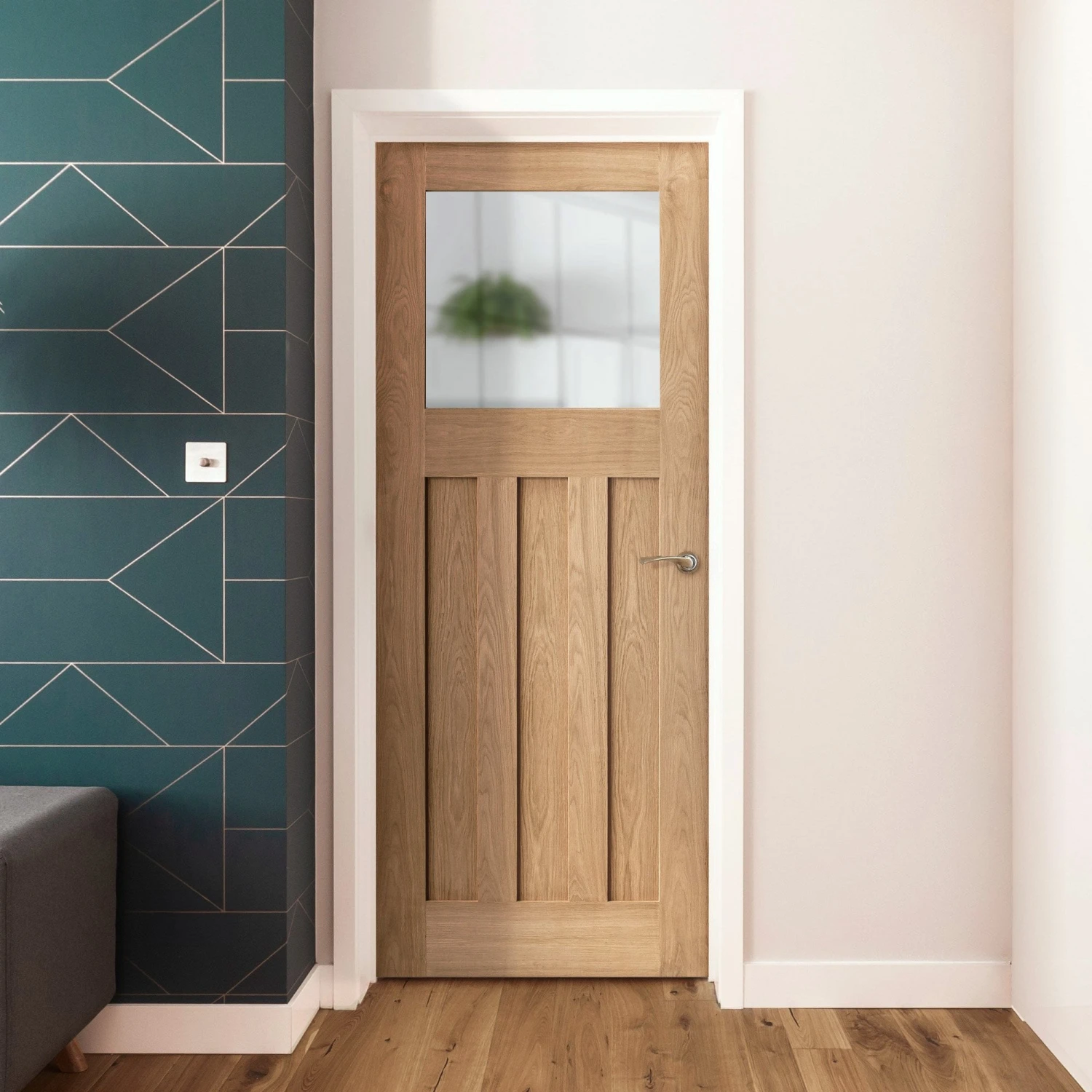 Oak Internal Unfinished 1930's DX 3 Panel 1 Light Obscure Glass Made-to-Measure Door (120456) 1 Oak Internal Unfinished 1930's DX 3 Panel 1 Light Obscure Glass Made-to-Measure Door (120456)