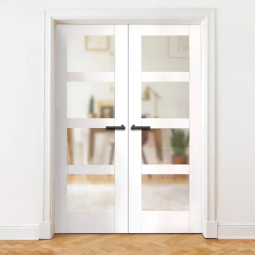 Internal White Primed Shaker 4 Light Obscure Glass Pair Door (121430)