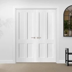 Internal White Primed Victorian Shaker 4 Panel Pair Door (121440)
