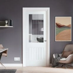 White Internal Primed Cottage 1 Light Etched Lined Clear Glass Made-to-Measure Door (120505)