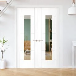 Internal White Primed Pedrena 7P 1 Light Clear Glass Pair Door (121424)
