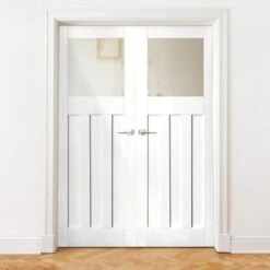 Internal White Primed 1930's DX 3 Panel 1 Light Obscure Glass Pair Door (121395)