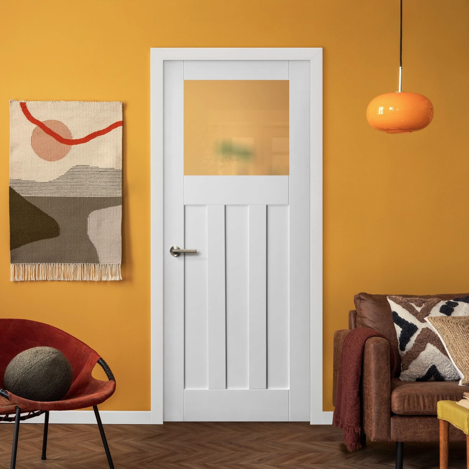 White Internal Primed 1930's DX 3 Panel 1 Light Obscure Glass Made-to-Measure Door (120492) 1 White Internal Primed 1930's DX 3 Panel 1 Light Obscure Glass Made-to-Measure Door (120492)