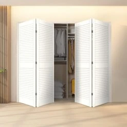 White Painted Internal 28mm Open Louvre Bi-fold Wardrobe Door Set (123119)