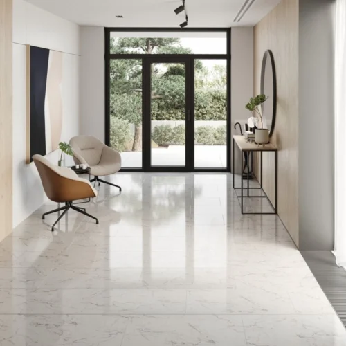 Carrara Marble - Lustre Stone 8mm High Gloss Laminate Flooring (90003) -Oak Door Store 1742224888 46605500