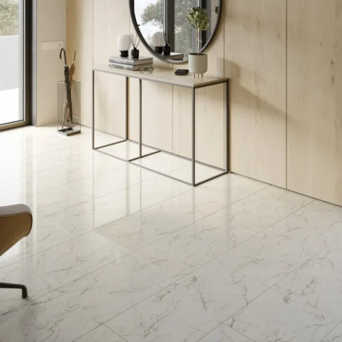 Carrara Marble - Lustre Stone 8mm High Gloss Laminate Flooring (90003) -Oak Door Store 1742224891 78407500