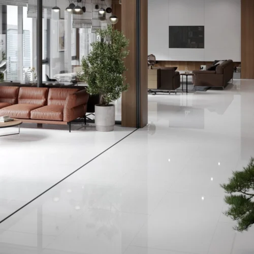 White - Lustre Stone 8mm High Gloss Laminate Flooring (90000)