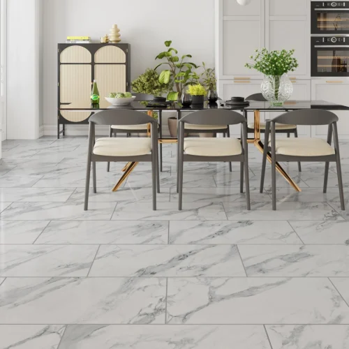 White Gloss Marble - Luxe Vision Pre-Grouted 5.5mm Stone Embossed UV Coated Rigid Core Vinyl Flooring (123035)