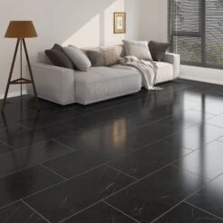 Black Gloss Marble - Luxe Vision Pre-Grouted 5.5mm Stone Embossed UV Coated Rigid Core Vinyl Flooring (123036)