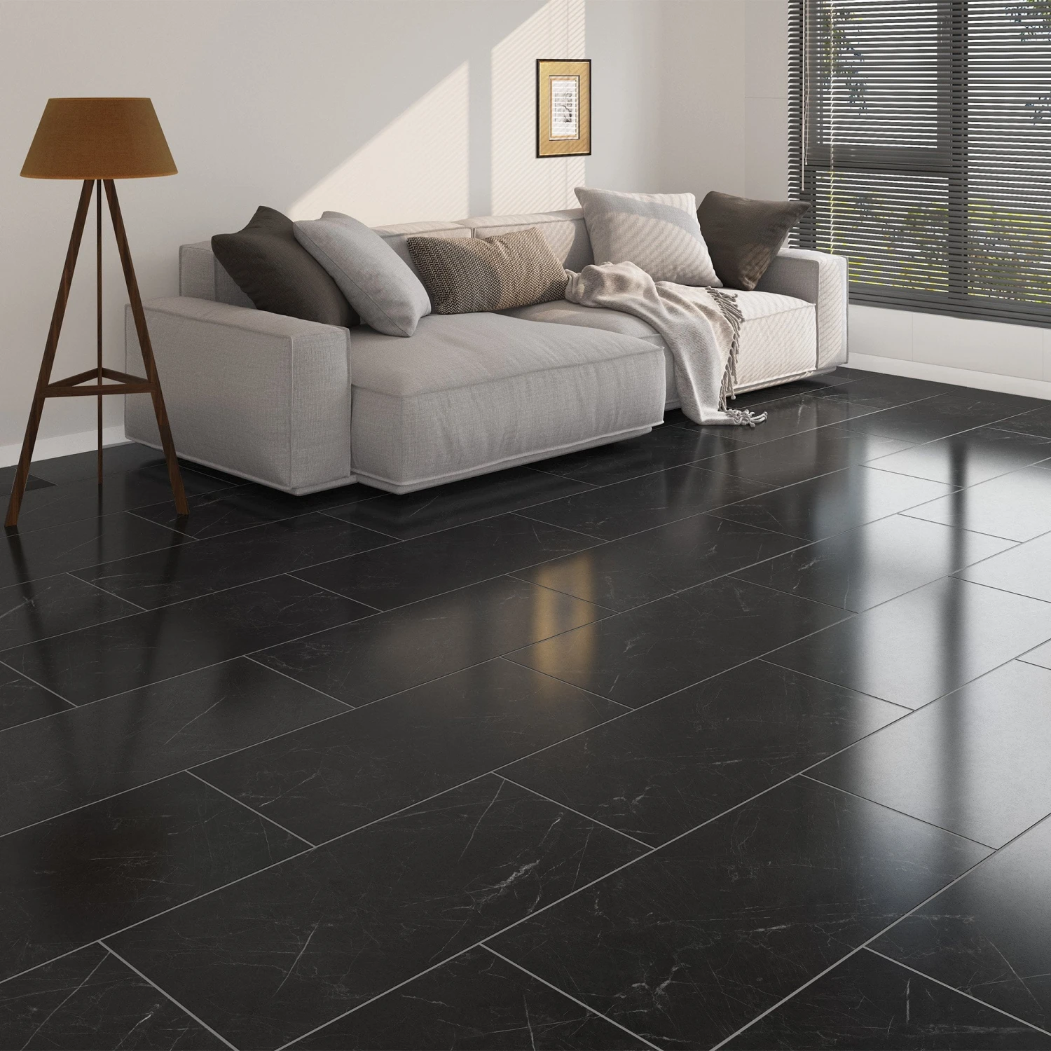 Black Gloss Marble - Luxe Vision Pre-Grouted 5.5mm Stone Embossed UV Coated Rigid Core Vinyl Flooring (123036) 1 Black Gloss Marble - Luxe Vision Pre-Grouted 5.5mm Stone Embossed UV Coated Rigid Core Vinyl Flooring (123036)