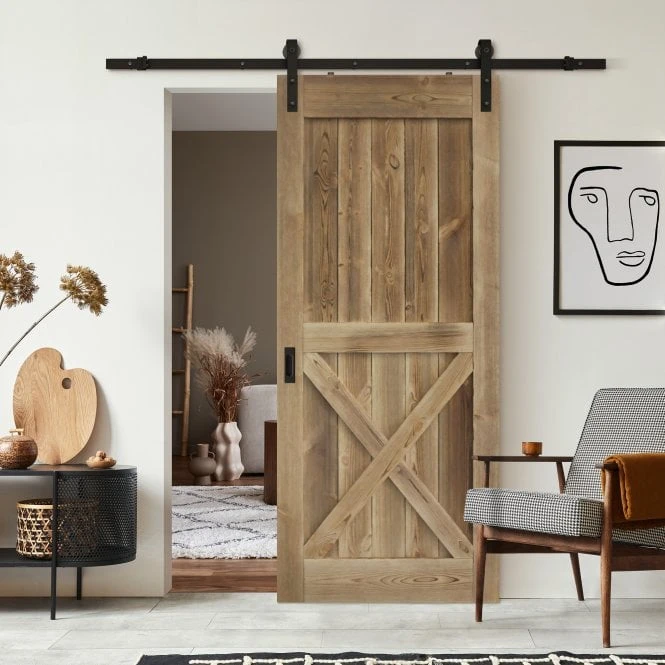 Carbonised Internal Pine 1 Panel X Brace Barn Door (121048) 1 Carbonised Internal Pine 1 Panel X Brace Barn Door (121048)