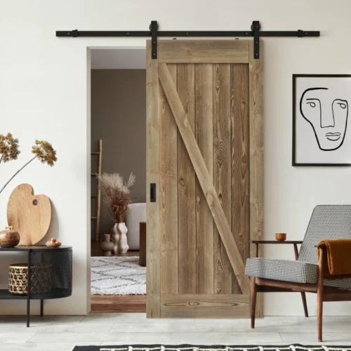Carbonised Internal Pine 1 Panel Brace Barn Door (121046)