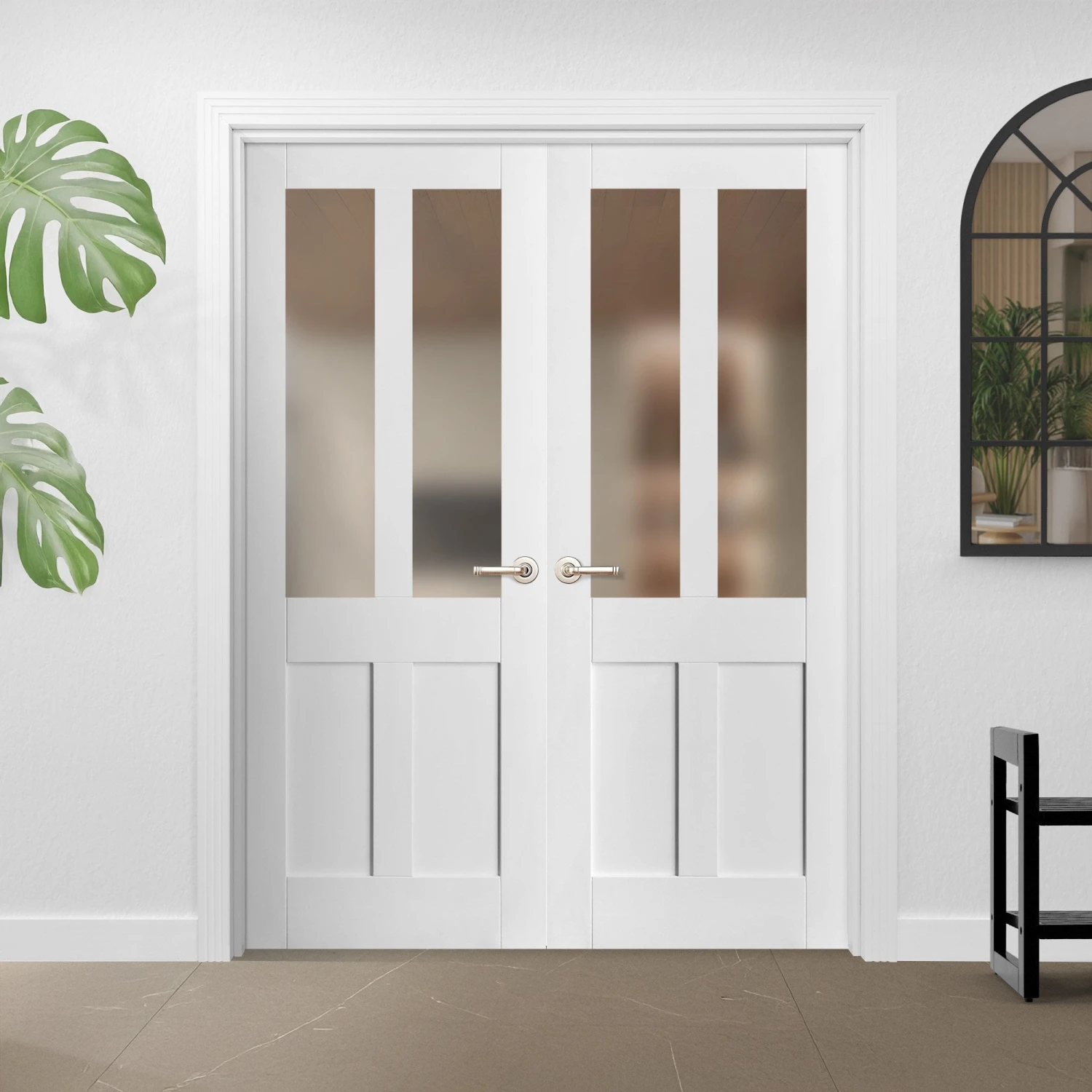 Internal White Primed Victorian 2 Panel 2 Light Obscure Glass Pair Door (121439) 1 Internal White Primed Victorian 2 Panel 2 Light Obscure Glass Pair Door (121439)