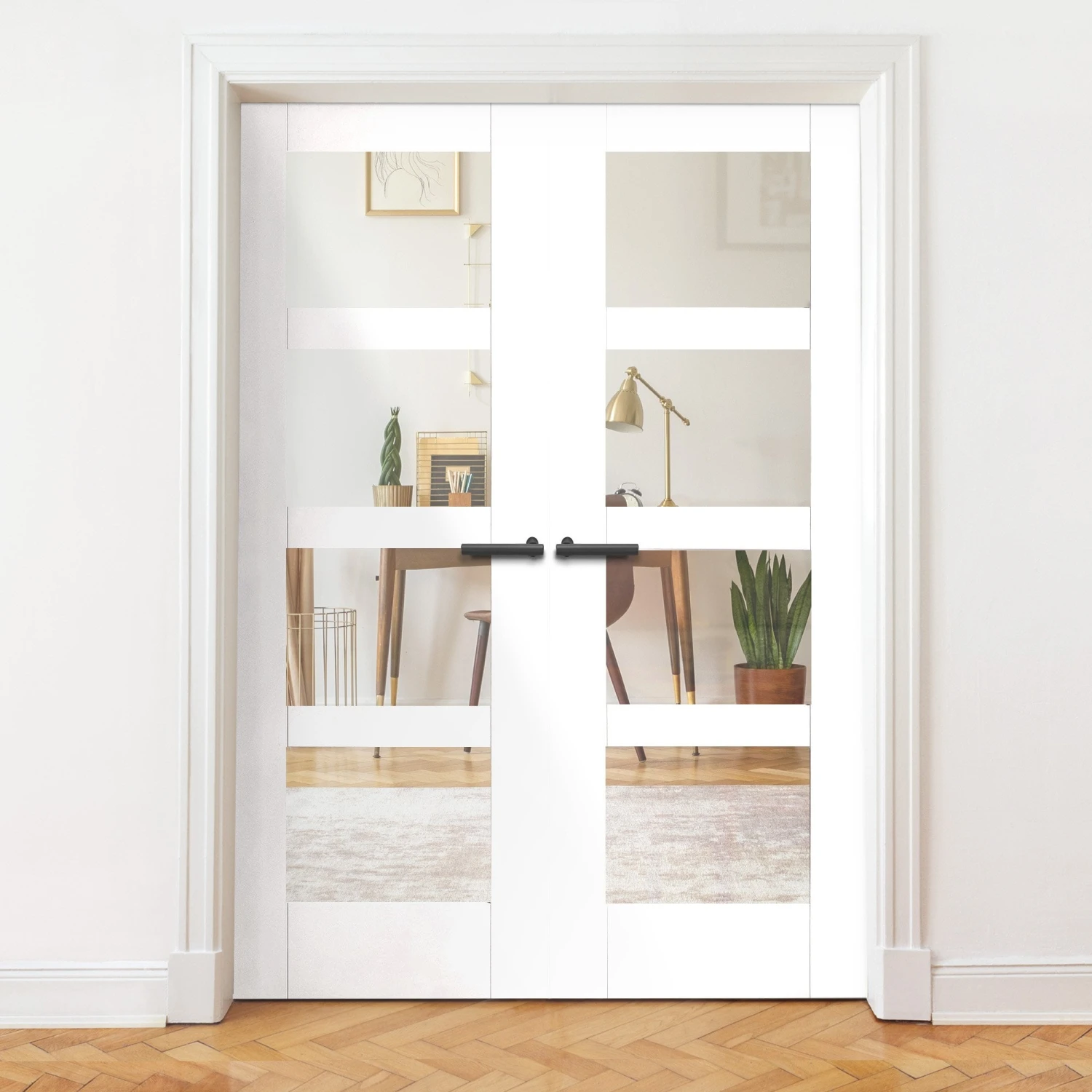 Internal White Primed Shaker 4 Light Clear Glass Pair Door (121429) 1 Internal White Primed Shaker 4 Light Clear Glass Pair Door (121429)